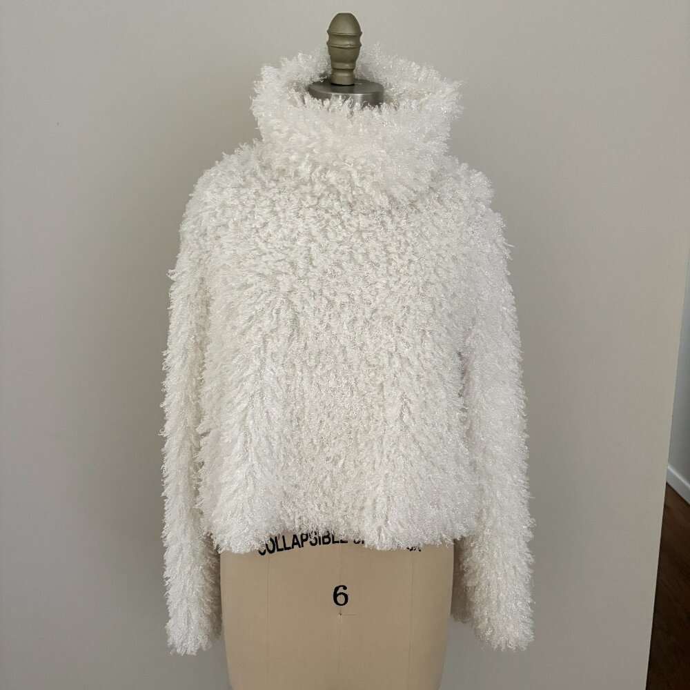 Petit Pois by Viviana G Women's White Soft Curly Sweater Cabincore Comfy Chic M